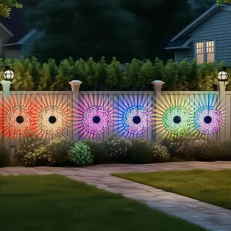 1/4Pcs Solar Powered Flower Wall Lamp Sunflower Design Mandala Pattern Outdoor Waterproof Garden Decor for Fence Patio