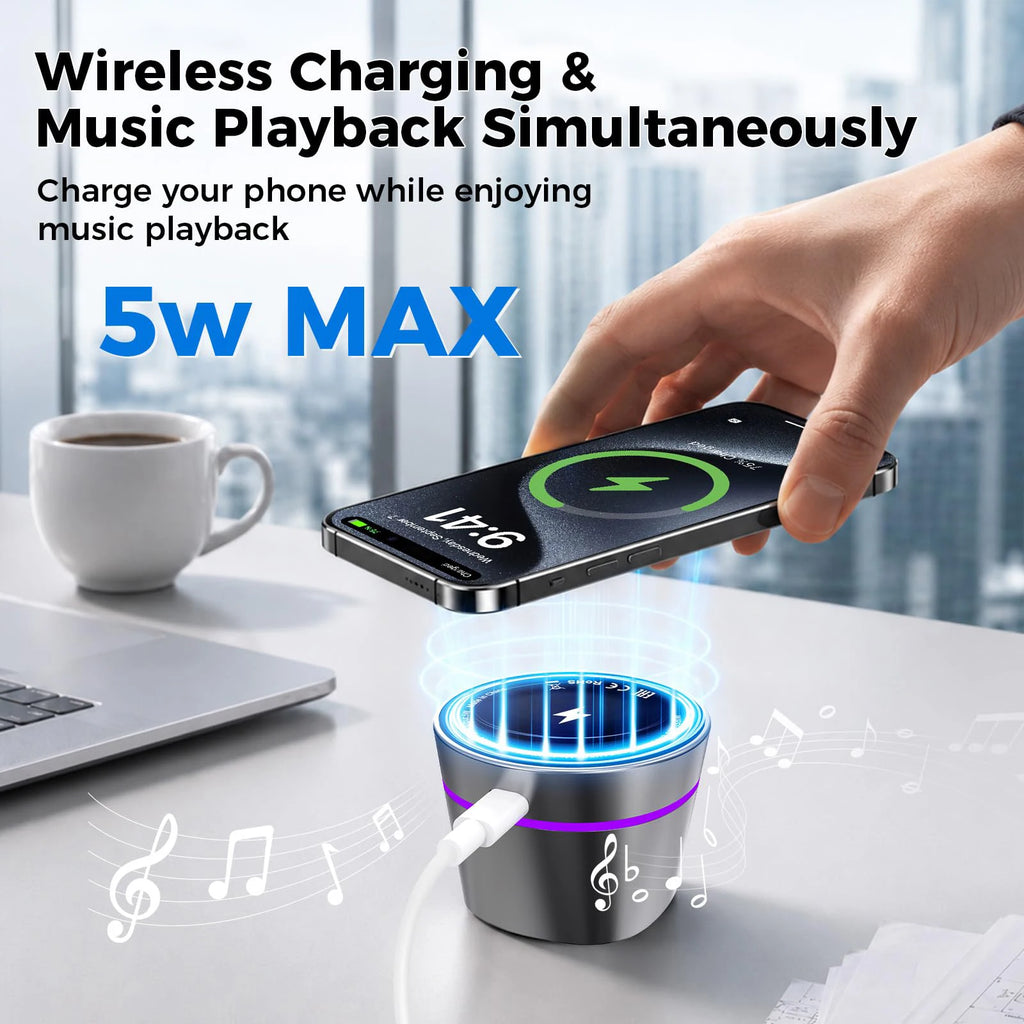3-In-1 Phone Magnetic Bluetooth Speaker with Wireless Charger 5W Powerful Hifi Mini Bluetooth Speakers with RGB TWS Sound Box