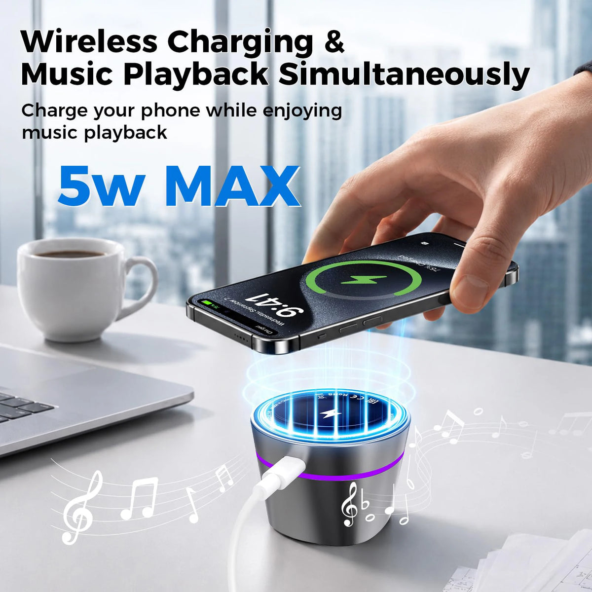 3-In-1 Phone Magnetic Bluetooth Speaker with Wireless Charger 5W Powerful Hifi Mini Bluetooth Speakers with RGB TWS Sound Box