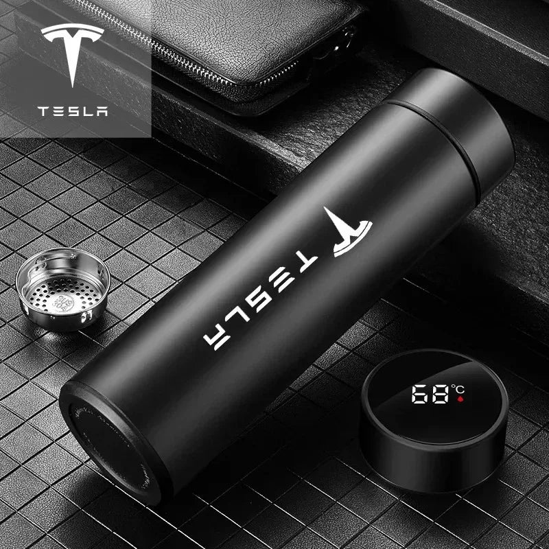 Stainless Steel Portable Smart Thermos Bottle with Temperature Display for Tesla Model X, S, 3, Y Emblem Accessories