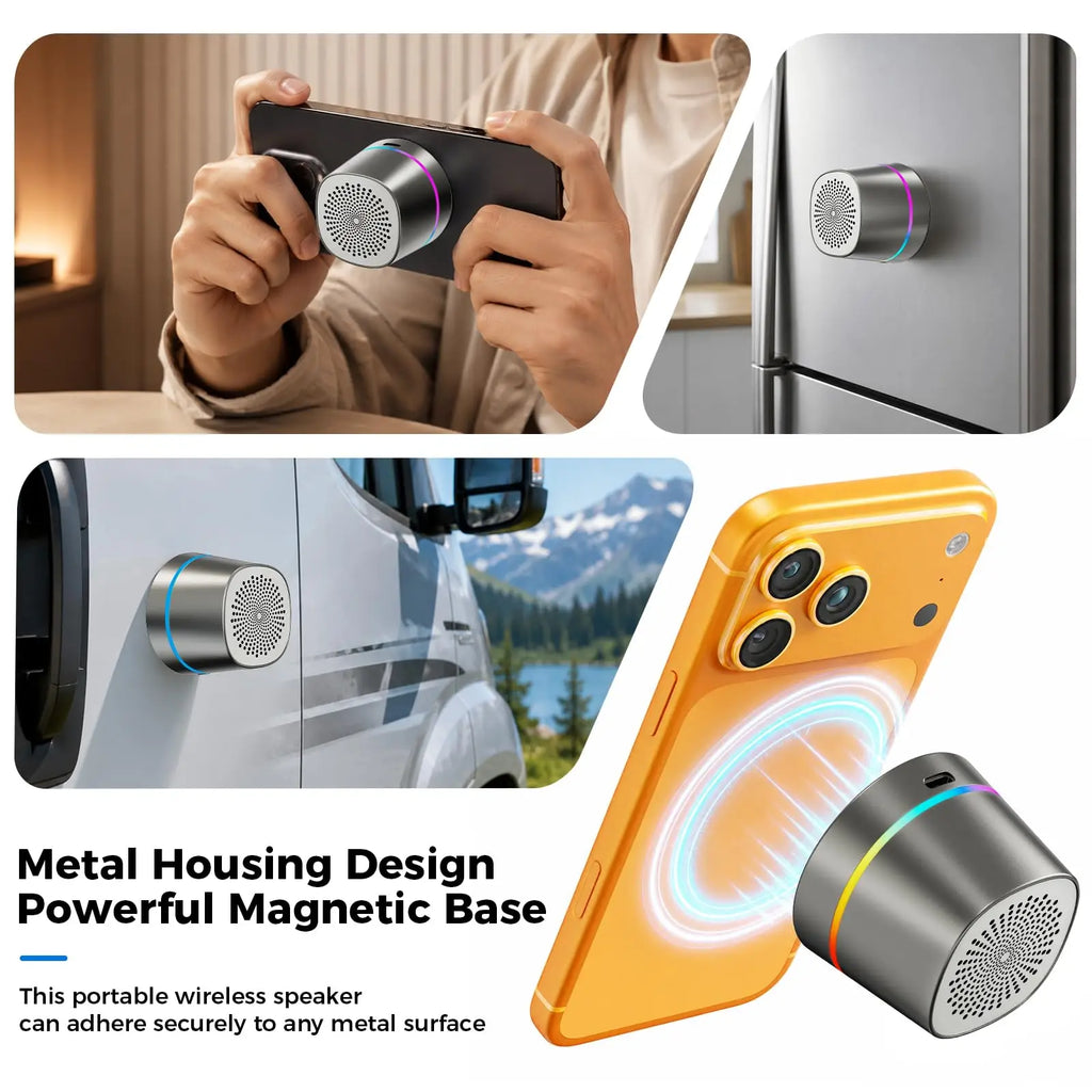 3-In-1 Phone Magnetic Bluetooth Speaker with Wireless Charger 5W Powerful Hifi Mini Bluetooth Speakers with RGB TWS Sound Box