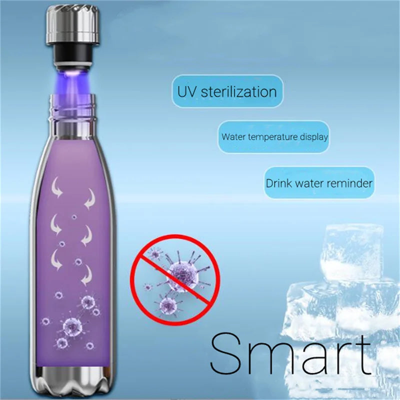 Smart Water Bottle Insulated 500Ml Digital Temperature Display Uv Self Cleaning Reminder to Drink Stainless Steel Thermal Bottle