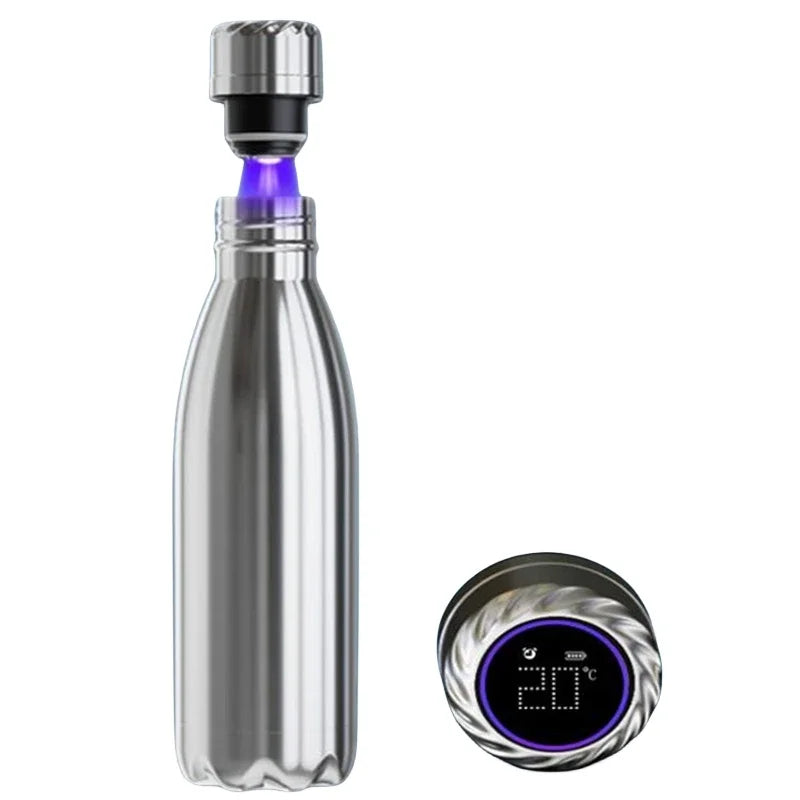 Smart Water Bottle Insulated 500Ml Digital Temperature Display Uv Self Cleaning Reminder to Drink Stainless Steel Thermal Bottle