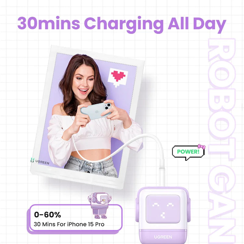 65W Gan Charger Uno Robot Design Quick Charge 4.0 3.0 PPS for Iphone 18 17 Pro Macbook Air Laptop Tablet PD Fast Charger