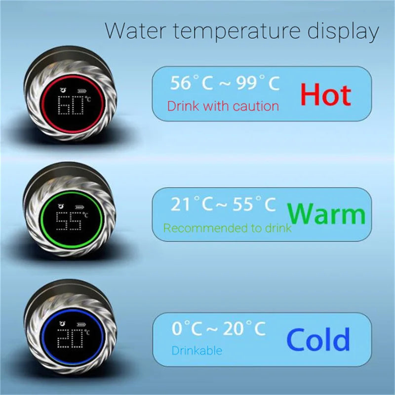 Smart Water Bottle Insulated 500Ml Digital Temperature Display Uv Self Cleaning Reminder to Drink Stainless Steel Thermal Bottle