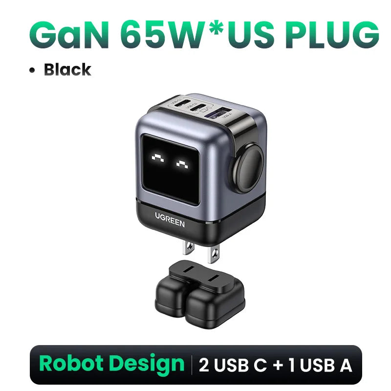 65W Gan Charger Uno Robot Design Quick Charge 4.0 3.0 PPS for Iphone 18 17 Pro Macbook Air Laptop Tablet PD Fast Charger
