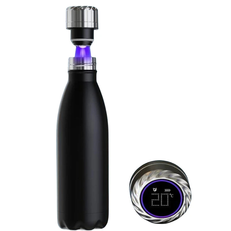 Smart Water Bottle Insulated 500Ml Digital Temperature Display Uv Self Cleaning Reminder to Drink Stainless Steel Thermal Bottle