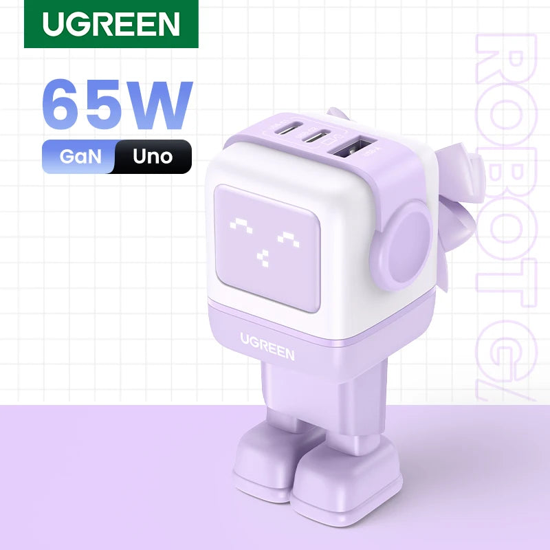 65W Gan Charger Uno Robot Design Quick Charge 4.0 3.0 PPS for Iphone 18 17 Pro Macbook Air Laptop Tablet PD Fast Charger