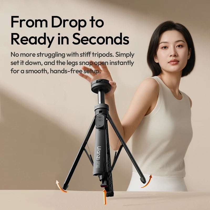 MT-85 Automatic Phone Tripod Magsafe Selfie Stick for Iphone 17 16 15 Pop Open Tripod Floor Stand for Outdoor Travel Vlog