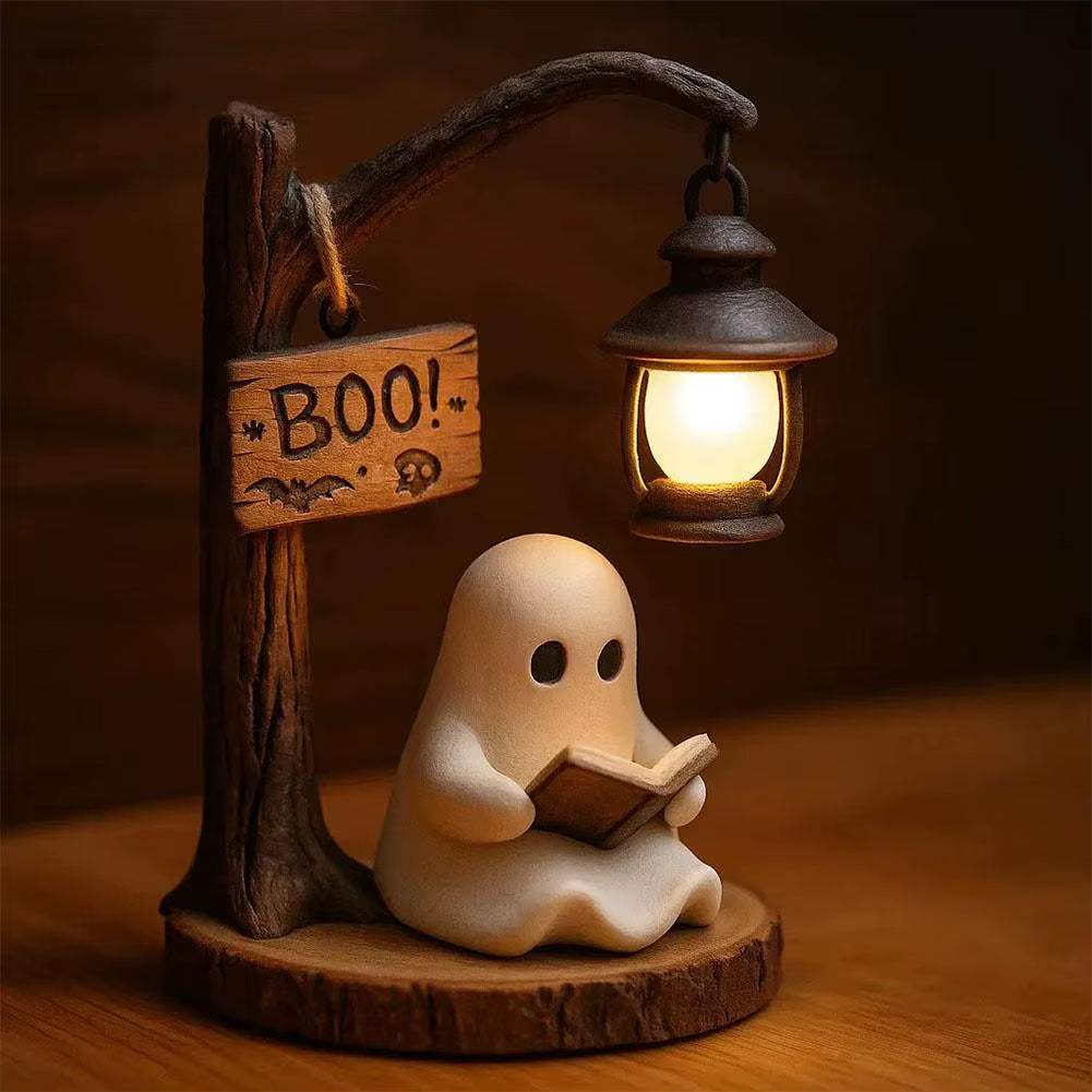 3D Resin Cute Ghost Reading Light Halloween Home Ghost Night Light Bedroom Decorative Ornament