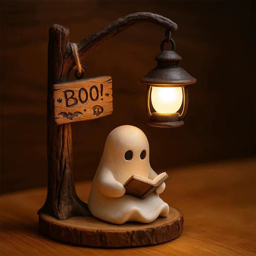 3D Resin Cute Ghost Reading Light Halloween Home Ghost Night Light Bedroom Decorative Ornament